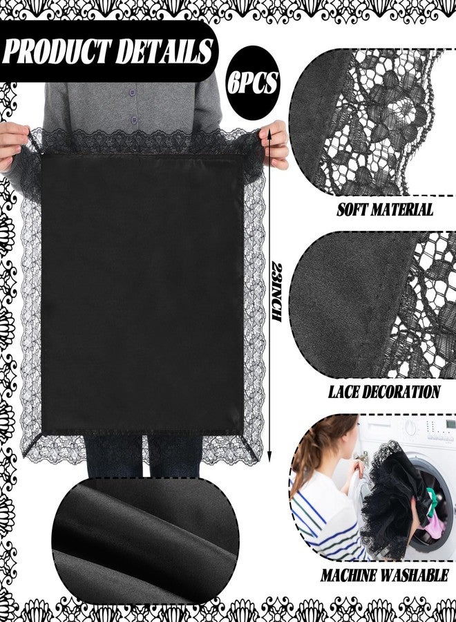 Velmitten 6 Pcs 23'' Christmas Lap Scarf for Women Church with Lace Ladies Satin Lace Handkerchief for Covers Church Office(Black) - Image 3